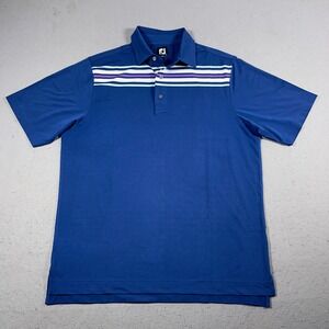 FootJoy Golf Polo Men‎ Large Blue Striped Performance Stretch Short Sleeve